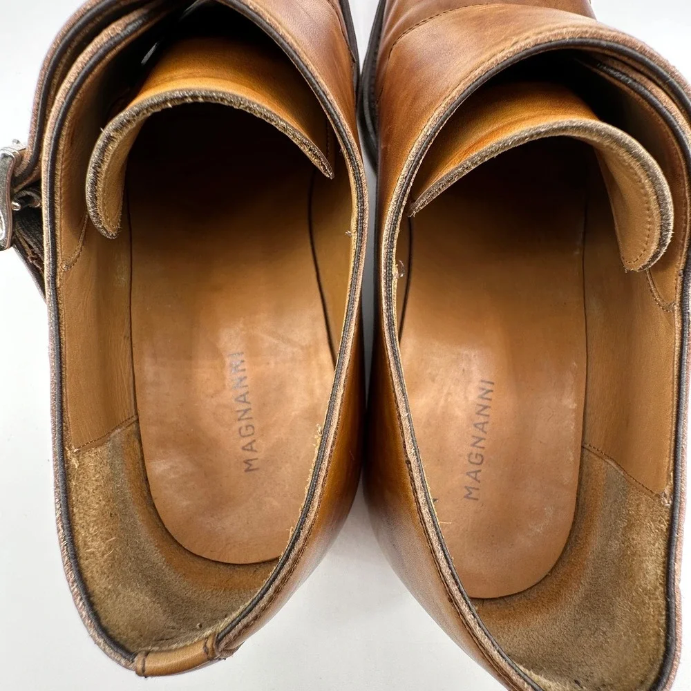 Magnanni Double Buckle‎ Monk Strap Shoes Mens 10M Ramolo Tobacco Brown Leather